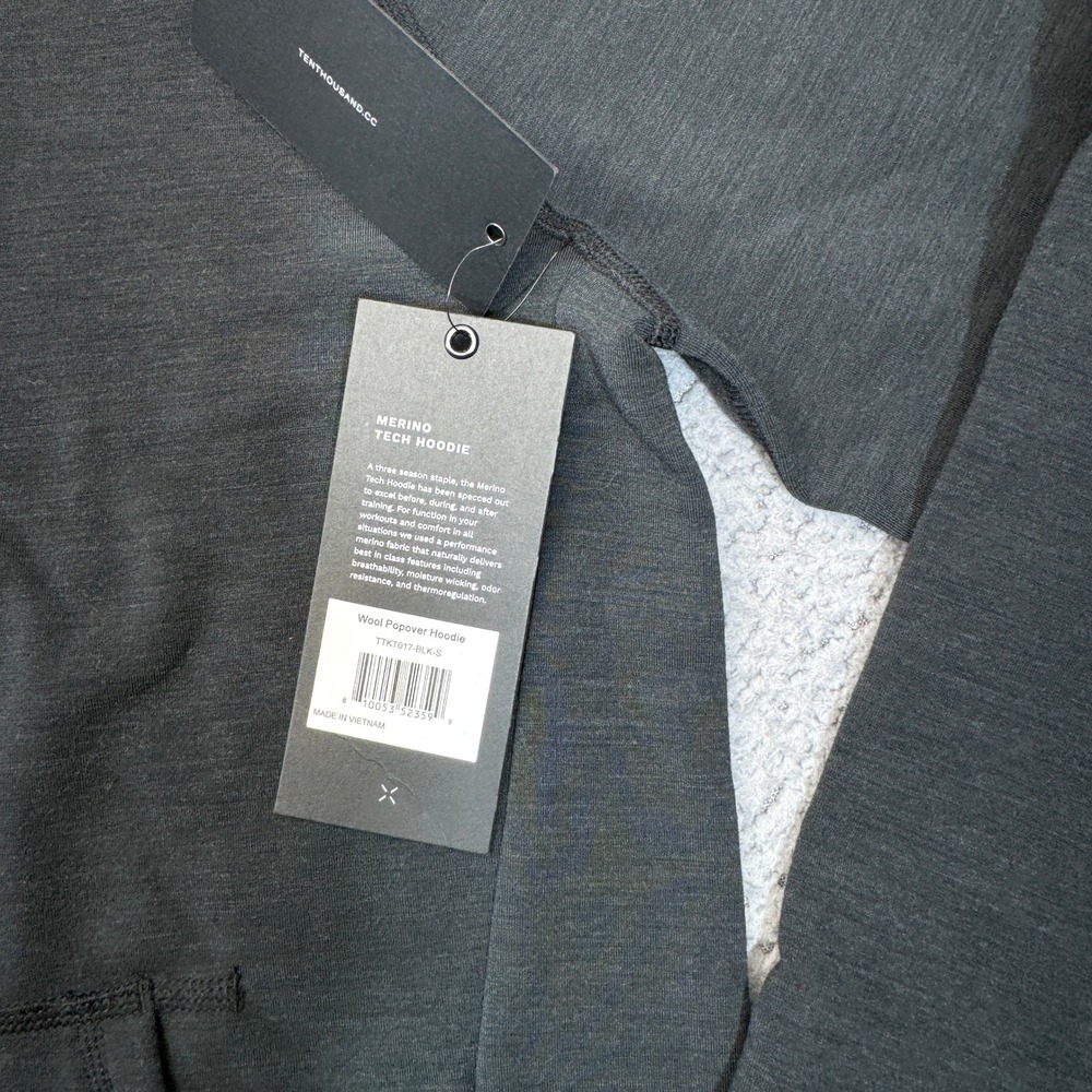 Ten Thousand Merino Tech Hoodie Mens Small Black Wool Popover Training Gorp NWT - Picture 3 of 12